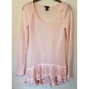 Rue21 High-low Pullover Top Slub Knit Crochet Long Sleeve Size Medium